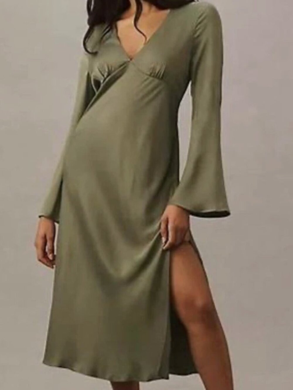 NWT BHLDN Avani Satin V-Neck Midi Dress Olive Green S